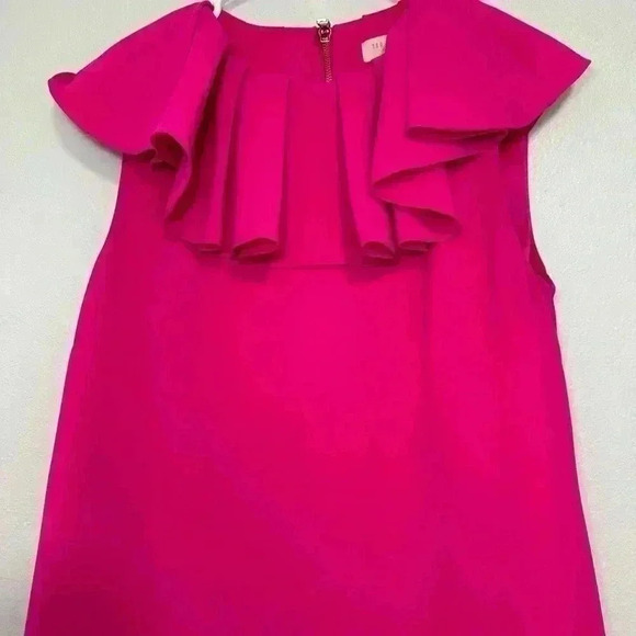 294.TED BAKER Ruffle Neckline Shift hot pink Dress size 1 - Picture 4 of 11
